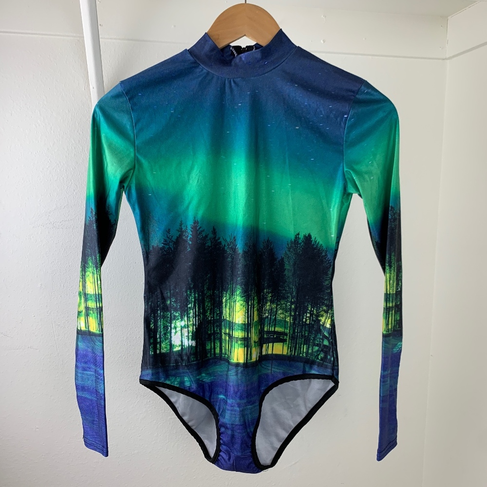 Scenic Sky Long Sleeve Leotard Swim suit size s